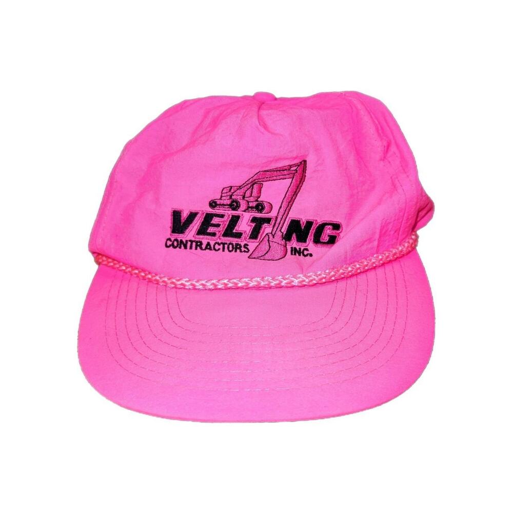 VINTAGE PINK 90’S SNAPBACK HAT NEON CONSTRUCTION EMBROIDERY